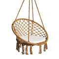Bliss Hammock BHC-102BRN Bliss Hammock BHC-102BRN 300 lbs. Capacity 31.5 in. Macramé Rope Hammock Chair with Padded Cushion and Fringe Lining - Brown image number 0