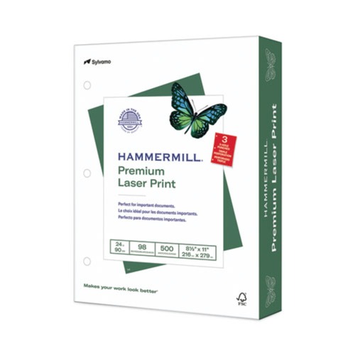 New Arrivals | Hammermill 10768-1 Premium Laser Print Paper, 98 Bright, 3-Hole, 24lb, 8.5 X 11, White, 500/ream image number 0