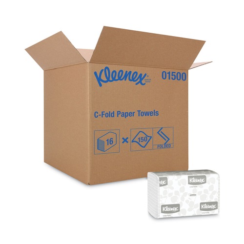 Cleaning & Janitorial Supplies | Kleenex 1500 10.125 in. x 13.15 in. C-Fold Paper Towels - White (150-Piece/Pack, 16 Packs/Carton) image number 0