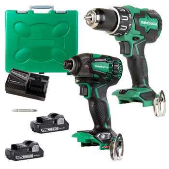 Metabo HPT KC18DBFL2CM MultiVolt 18V Brushless Lithium-Ion Cordless Hammer Drill and Triple Hammer Impact Driver Combo Kit with 2 Batteries (3 Ah)
