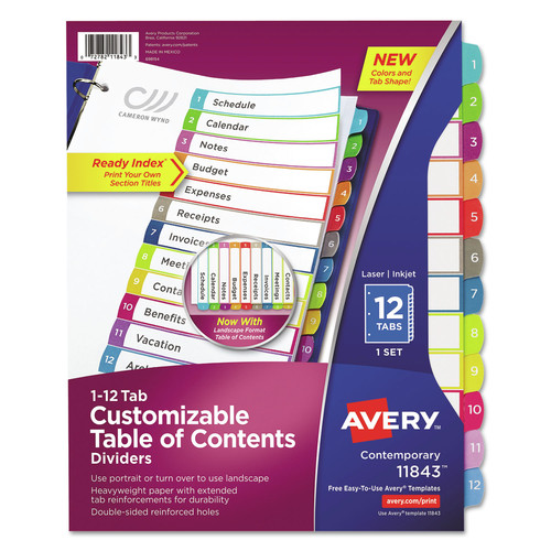 test | Avery 11843 1 - 12 Tab Customizable TOC Ready Index Divider Set - Multicolor (1 Set) image number 0
