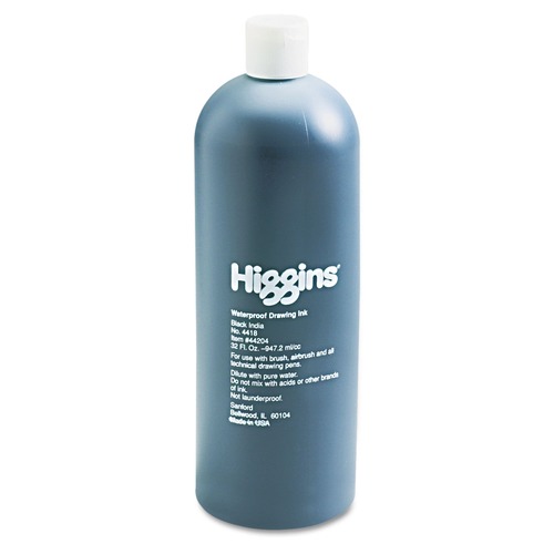 Higgins 44204 Waterproof Pigmented Drawing Ink, Black, 32 Oz Bottle image number 0