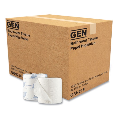 Toilet Paper | GEN GN218 Wrapped Septic Safe 1-Ply Standard Bath Tissue - White (1000-Piece/Roll, 96 Rolls/Carton) image number 0