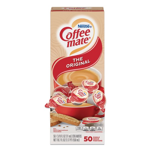 Coffee-Mate 11001124 0.38 oz. Mini Cups, Original, Liquid Coffee Creamer (50/Box) image number 0