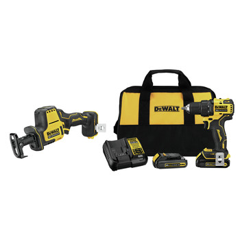 Dewalt DCD708C2-DCS369B-BNDL ATOMIC 20V MAX 1/2 in. Cordless Drill Driver Kit and One-Handed Cordless Reciprocating Saw