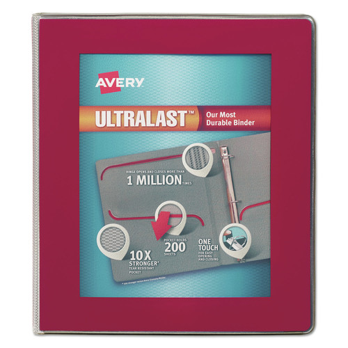 Avery 79736 Ultralast Heavy-Duty 1 in. Capacity 11 in. x 8.5 in. 3 Ring View Binder with One Touch Slant Rings - Red image number 0