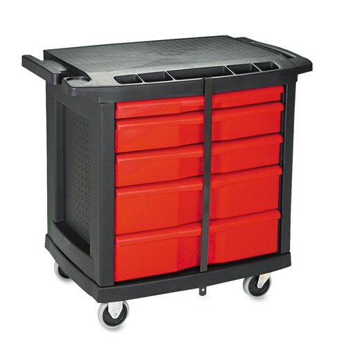 New Arrivals | Rubbermaid Commercial FG773488BLA Five-Drawer Mobile Workcenter, 32 1/2w X 20d X 33 1/2h, Black Plastic Top image number 0