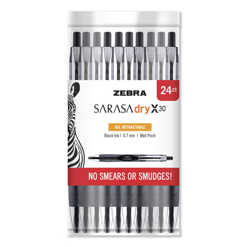 Zebra 47024 Sarasa dry X30 Medium 0.7 mm Black Ink Retractable Gel Pen image number 0