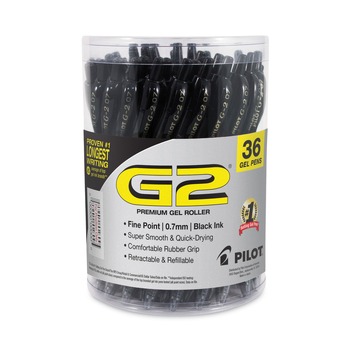 Pilot 84065 G2 Fine 0.7 mm Black Ink Premium Retractable Gel Pen Set (36/Pack)