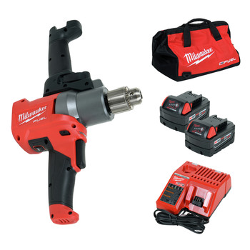 Milwaukee 2810-22 M18 FUEL Lithium-Ion 1/2 in. Cordless Mud Mixer with 180-Degree Handle Kit (5 Ah)