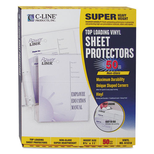 C-Line 61018 8.5 in. x 11 in. 2 in. Sheet Capacity Nonglare Super Heavyweight Vinyl Sheet Protectors - Clear (50/Box) image number 0