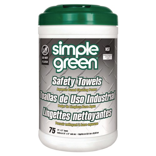 Hand Wipes | Simple Green 3810000613351 11.75 in. x 10 in. Safety Towels - White (6/Carton, 75 Wipes/Canister) image number 0
