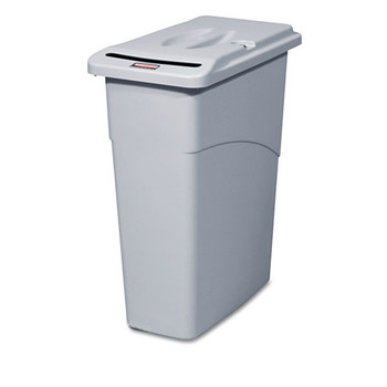 Rubbermaid Commercial FG9W1500LGRAY Slim Jim 23-Gallon Rectangle Confidential Document Receptacle with Lid - Light Gray