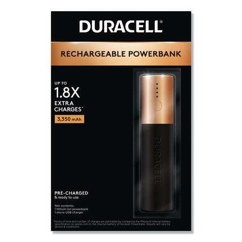 Batteries | Duracell DMLIONPB1 Compact Lithium-Ion Rechargeable 1 Day 3350 mAh Cordless Powerbank image number 0