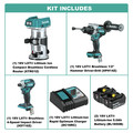 Makita XT288T-XTR01Z 18V LXT Brushless Lithium-Ion 1/2 in. Cordless Hammer Drill Driver and 4-Speed Impact Driver Combo Kit with Compact Router Bundle image number 1