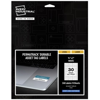 Avery 61526 PermaTrack 0.75 in. x 2 in. Durable Asset Tag Labels - White (8 Sheets/Pack, 30/Sheet )