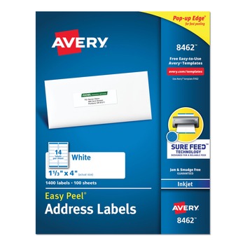 Avery 08462 Easy Peel 1-1/3 in. x 4 in. Address Labels - White (14-Piece/Sheet, 100 Sheets/Box)