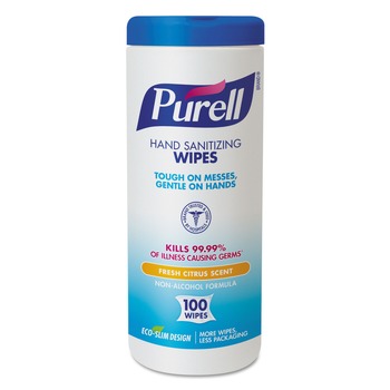 PURELL 9111-12 5.75 in. x 7 in. Cloth Hand Sanitizing Wipes - White (100 Wipes/Canister)