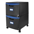 Storex 61314U01C 14.75 in. x 18.25 in. x 26 in. Two Drawer Mobile Filing Cabinet - Black/Blue image number 1