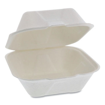 Pactiv Corp. YMCH00800001 EarthChoice 6 in. x 6 in. x 3 in. Compostable Fiber-Blend Hinged Lid Takeout Containers - Natural (500/Carton)