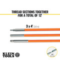 Wire & Conduit Tools | Klein Tools 56312 12 ft. Lo-Flex Fish Rod Set (3-Piece) image number 8