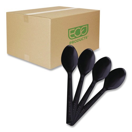 New Arrivals | Eco-Products EP-S113 6 in. 100% Recycled Content Spoon - Black (1000/Carton) image number 0