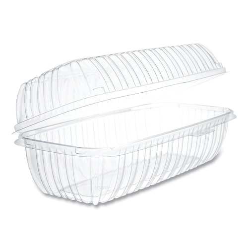 Food Service | Dart C99HT1 Showtime Hinged 29.9 oz. 5.1 in. x 9.9 in. x 3.5 in. Hoagie Containers - Clear (2-Bag/Carton 100-Piece/Bag) image number 0