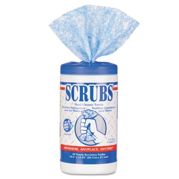 SCRUBS 42230 Hand Cleaner Towels, 10 X 12, Blue/white, 30/canister