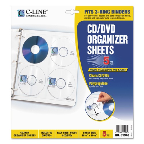 C-Line 61948 Standard, Stores 8 CDs, Deluxe CD Ring Binder Storage Pages (5/Pack) image number 0
