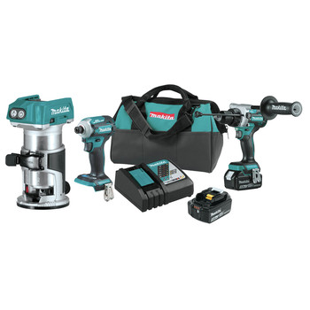 Makita XT288T-XTR01Z 18V LXT Brushless Lithium-Ion 1/2 in. Cordless Hammer Drill Driver and 4-Speed Impact Driver Combo Kit with Compact Router Bundle