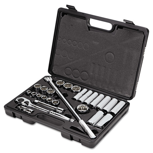 Socket Sets | Stanley 85-434 26-Piece SAE 6/12-Point 1/2 in. Drive Mechanic's Tool Set image number 0