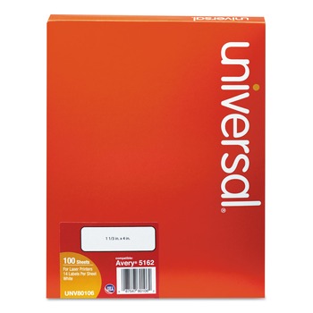 Universal UNV80106 1.33 in. x 4 in. White Labels, Inkjet/Laser Printers - White (1400/Box)