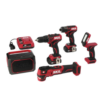 Skil CB736801 12V PWRCORE12 Brushless Lithium-Ion Cordless 5-Tool Combo Kit with PWRJUMP Charger and 2 Batteries (2 Ah)