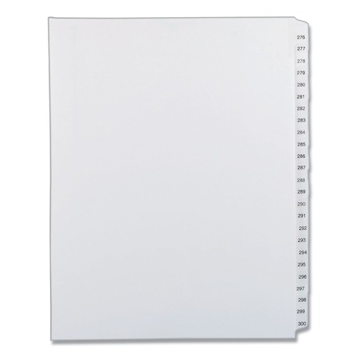New Arrivals | Avery 82194 11 in. x 8.5 in. 25-Tab 276-300 Tab Titles Preprinted Legal Exhibit Side Tab Allstate Style Index Dividers - White (1-Set) image number 0