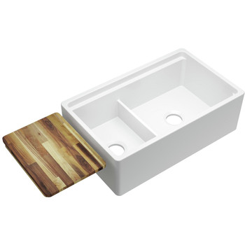 Elkay SWUF3320WH Fireclay 33 in. x 20 in. x 10-1/8 in. 60/40 Double Bowl Farmhouse Sink with Aqua Divide (White)