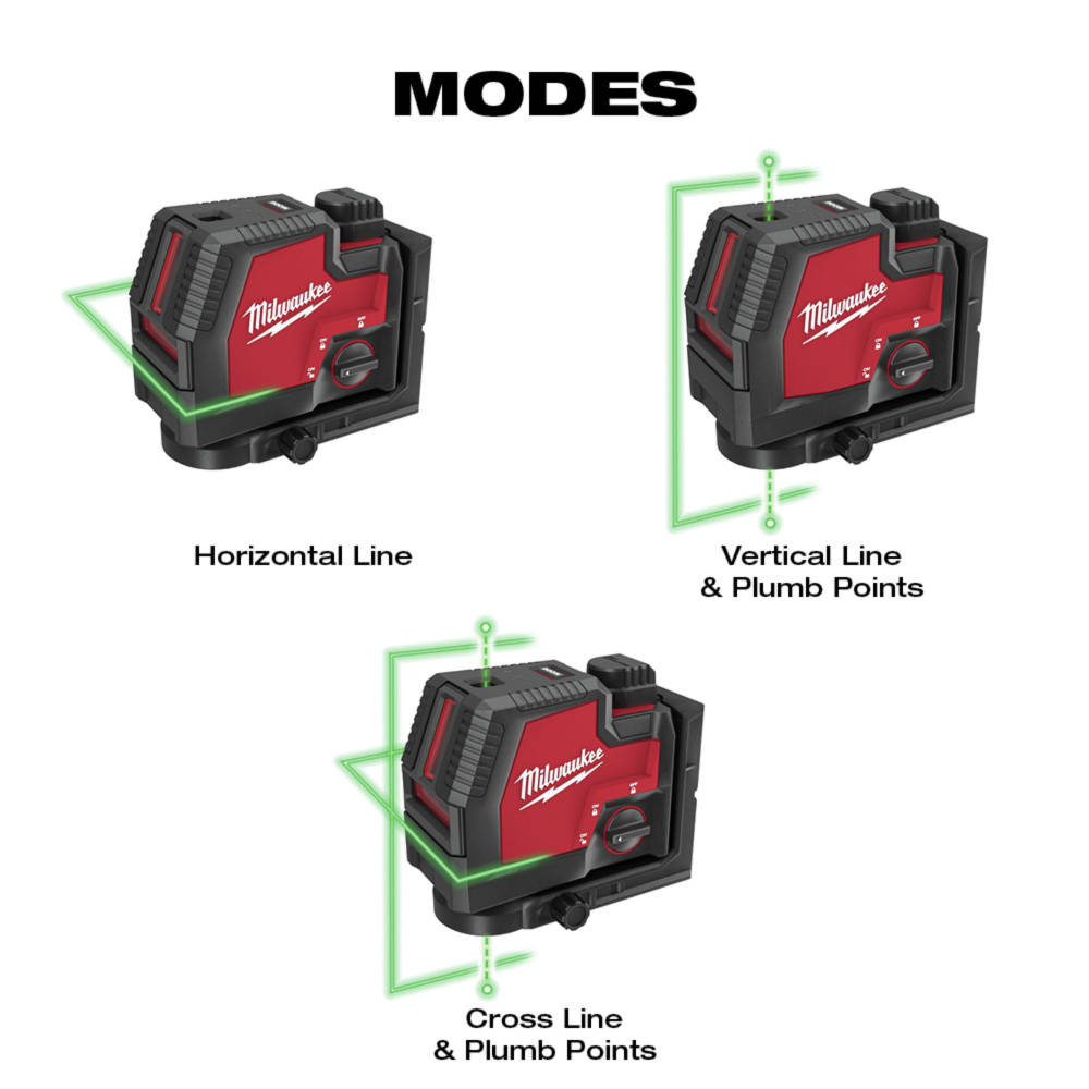 Three modes to suit any situation: Horizontal Line, Vertical Line & Plumb Points, and Cross Line & Plumb Points