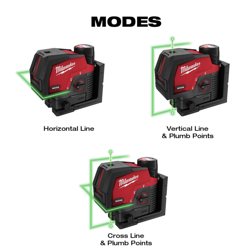 Three modes to suit any situation: Horizontal Line, Vertical Line & Plumb Points, and Cross Line & Plumb Points